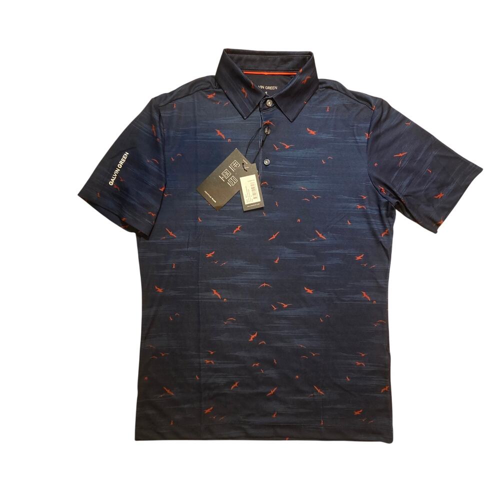 Galvin Green Marin Golf Polo Shirt, Short Sleeve Navy sz Small NWT Birds